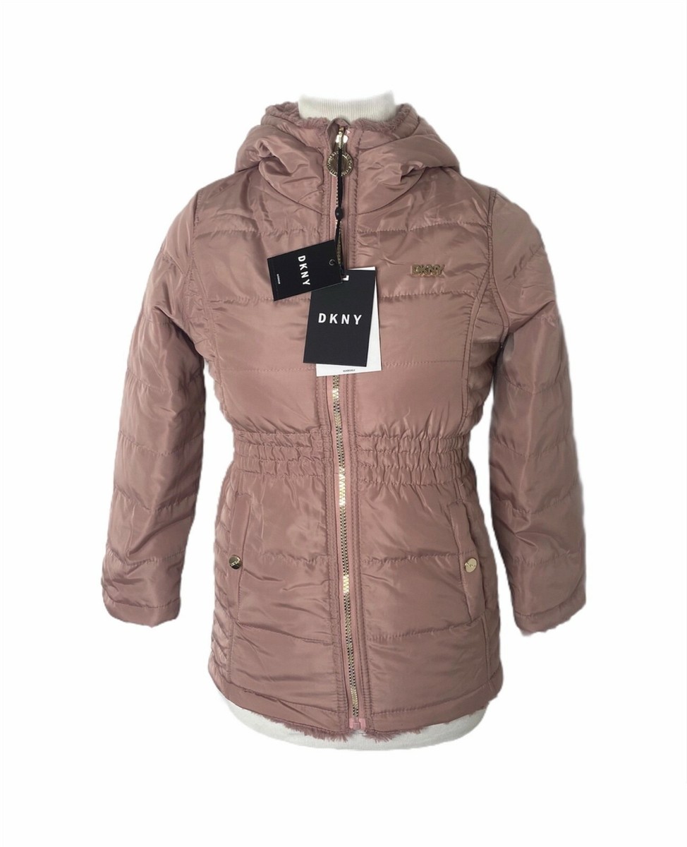 Girl's Small Winter Jacket DKNY Dusty Rose Blush Reversible Full