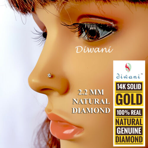 2.2mm Natural VVS Diamond Solitaire Wedding Nose Lip Screw Stud Piercing Pin - Picture 4 of 12