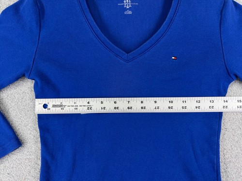 Tommy Hilfiger Shirt Girls Small Blue Long Sleeve V-Neck Casual Jersey Fabric - Picture 8 of 14