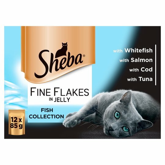 SHEBA Fine Flakes Cat Pouches Fish Collection in Jelly (85g) Pack 4