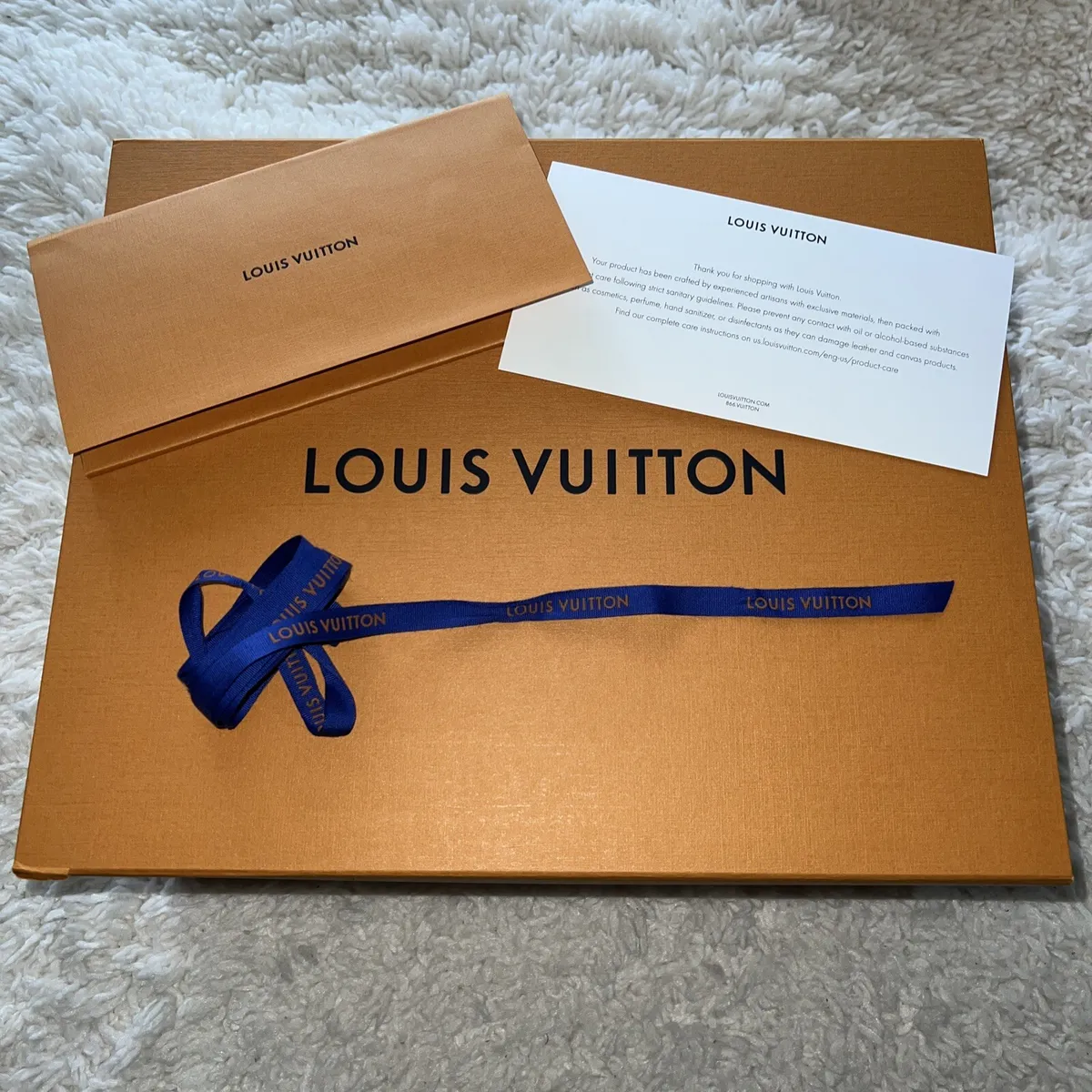Louis Vuitton handbag empty box receipt folder ribbon care card