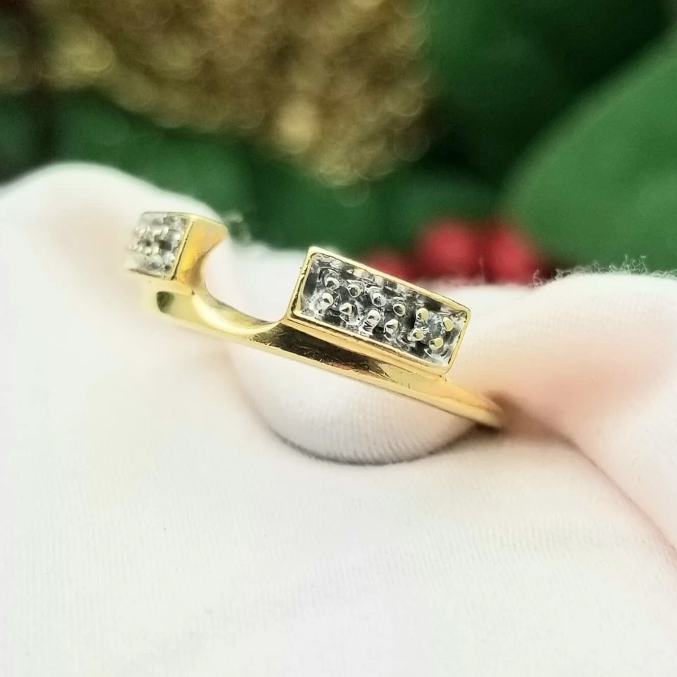 14K Solitaire Diamond Pave Ring Enhancer/Jacket-Yellow Gold-Natural-Vintage - Image 4 of 4