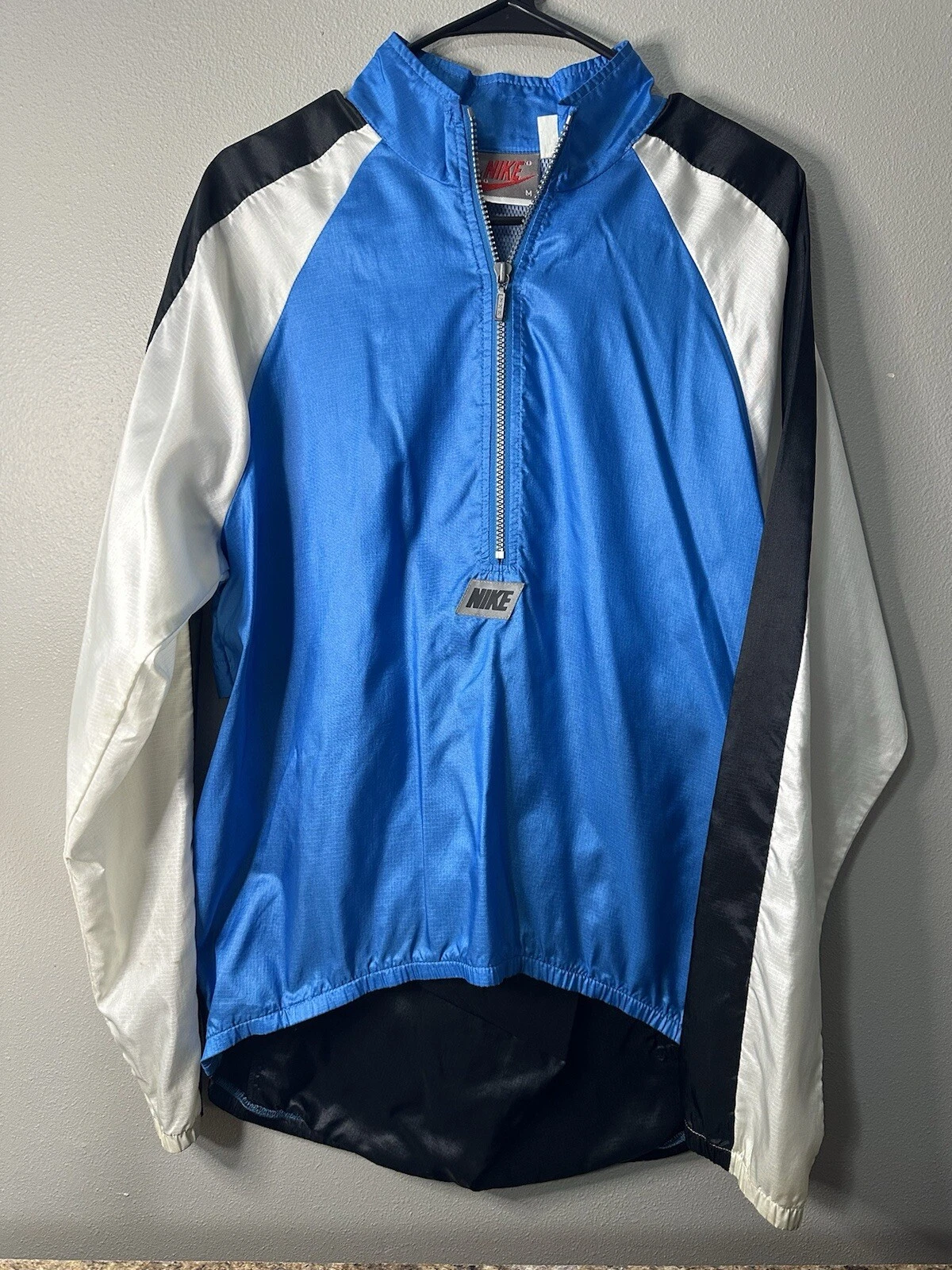 Vintage Nike Jacket Mens Medium Blue Lightweight Windbreaker 1/2Zip pullover 80s