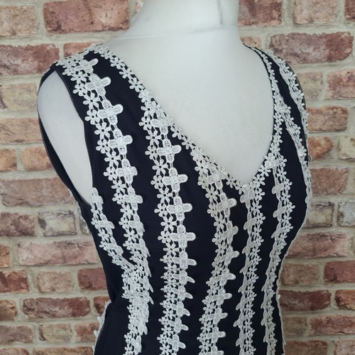 Phase Eight Dress Blue White Lace UK 12 Knee Length Straight Tie Waist - Picture 4 of 13