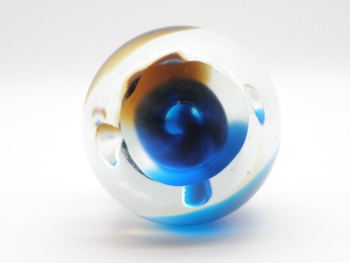 Vtg Art Glass Paperweight 4.5" Egg Shape Controlled Bubbles Cobalt & Brown - Picture 10 of 12