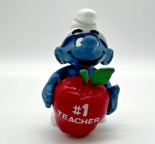 1983 Smurfs # 1 Teacher Red Apple Smurf Rare Vintage Figure PVC Toy 20160