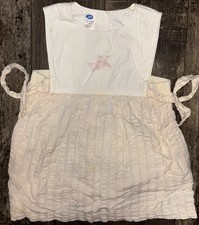 Vintage 3 Geese Embroidered Baby Girl Dress White Bodice Ties 12-18mth
