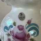 Fenton Iridescent  Carnival Glass Embossed Roses Hand Painted Vase Signed Vtg