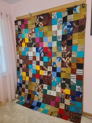 Vintage Handmade Patchwork Quilt Topper - Colorful Retro Hippie - 68x85