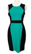 Calvin Klein Colorblock Bodycon Dress Size 6 Teal Black Sleeveless Work Cocktail