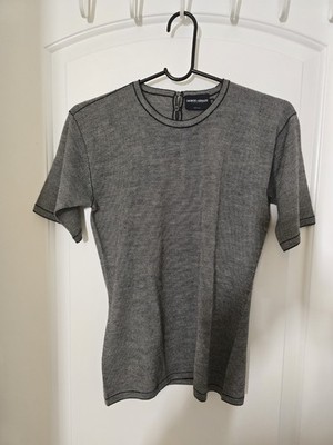 Giorgio Armani Classico Short Sleeve Knit  Size 44 Black & white stripes