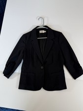Eliza J Women’s Black Ruched Sleeve One Button Career Blazer Jacket Size M