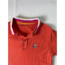 Psycho Bunny Boys 7-8 Polo Shirt Orange Colorful Trimmed Collar Sleeves Sz S