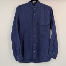 Ecolution Mens 100% Hemp Band Collar Long Sleeve Shirt Navy