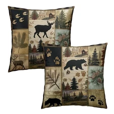 Giwawa Black Bear Deer Throw Pillow Covers 18x18 Set of 2 Forest Cabin Pillow...