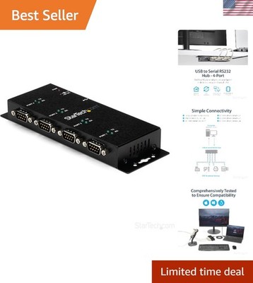 StarTech 4 Port USB to Serial RS232 Adapter - Wall Mount - Din Rail - COM Por...