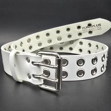 White Genuine Leather  Grommet Eyelet Studded USA Made Three Row Belt  Punk