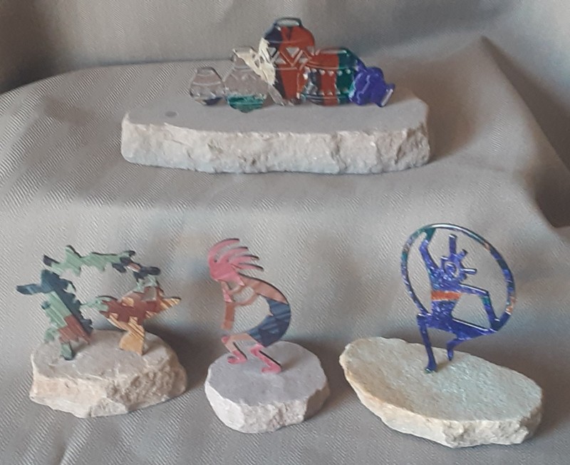 Southwest Lazart Enameled Metal  Sandstone Rock Kokopelli Pottery Birds Lot