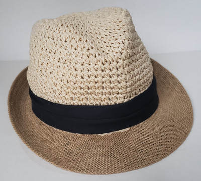 Steve Madden Summer Hat Fedora Womens One Size Paper Jute Black Band Classic