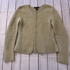 Suéter Cárdigan ELENA SOLANO 100 % Cachemira Salvia Oliva Tejido Cesta Talla Pequeña