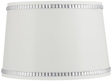 White Drum Lamp Shade with Crystal Trim 13" Top x 15" Bottom x 10" High Spider 