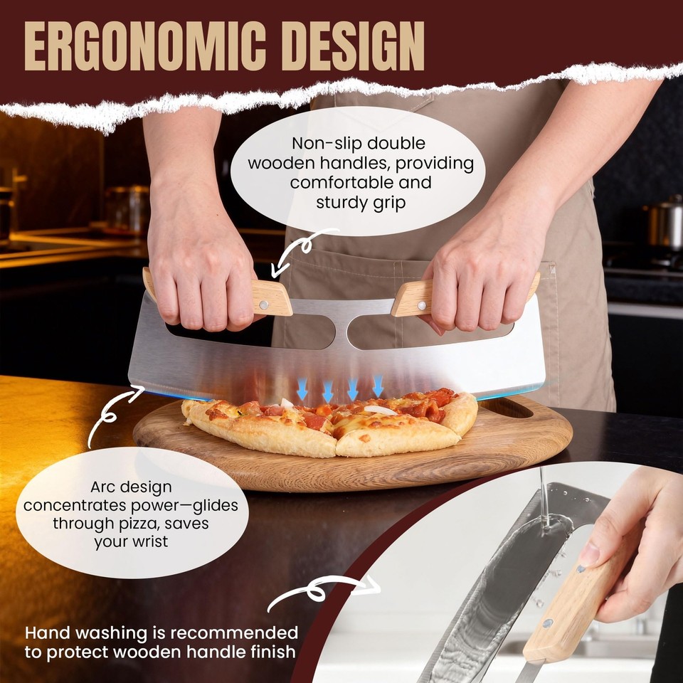 Pizza Cutter Rocker Small Gicyiit Pizza Cutter Rocker Blade with Wooden Handle, Premium 14inch ...
