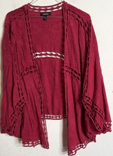 TORRID Kimono Cardigan Crochet Lace Inset Floral Boho Women's Red Size 1/2