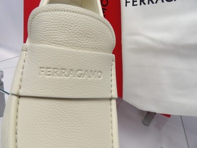 NIB FERRAGAMO DUPONT OFF WHITE LEATHER LOGO PENNY LOAFERS  display picture 2