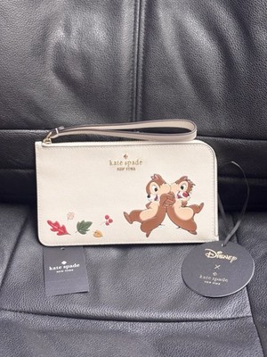 Disney x Kate Spade New York Chip & Dale Medium L-Zip Wristlet KL904 NWT