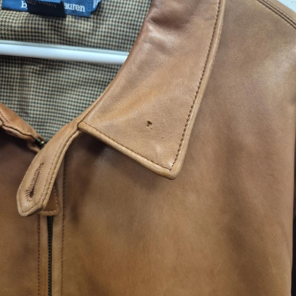 Ralph Lauren Polo Vintage 90's Brown Soft Leather Bomber Jacket Size XL - Image 3 of 4