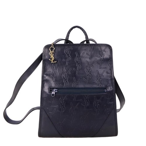 Yves Saint Laurent Backpack Navy Leather Bag Women Used
