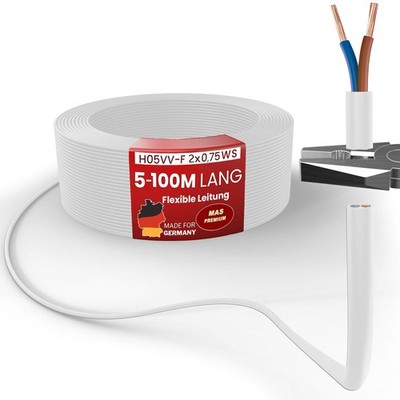 5 - 100m Kunststoffschlauchleitung H05VV-F 2x0,75 Flexible Leitung Gerätekabel