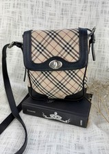 Burberry Nova Check Crossbody Bag Beige Canvas Leather Vintage