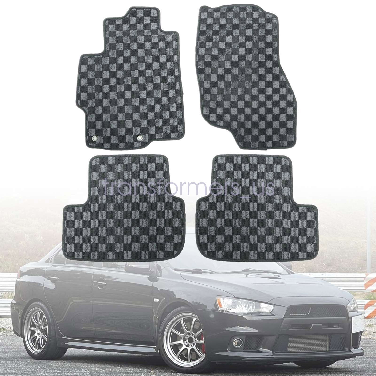 Checkered Flag Carpet Floor Mats For 2008-2015 Mitsubishi Lancer Evolution Evo X