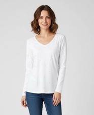BumbleBella by Jill Martin Women's Long Sleeve Rhinestones Shirt Size Small