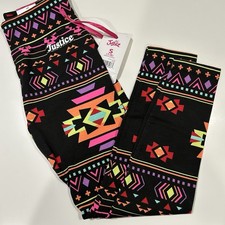 Justice Girls Full Length Leggings in Black Aztec Print Small 7/8 