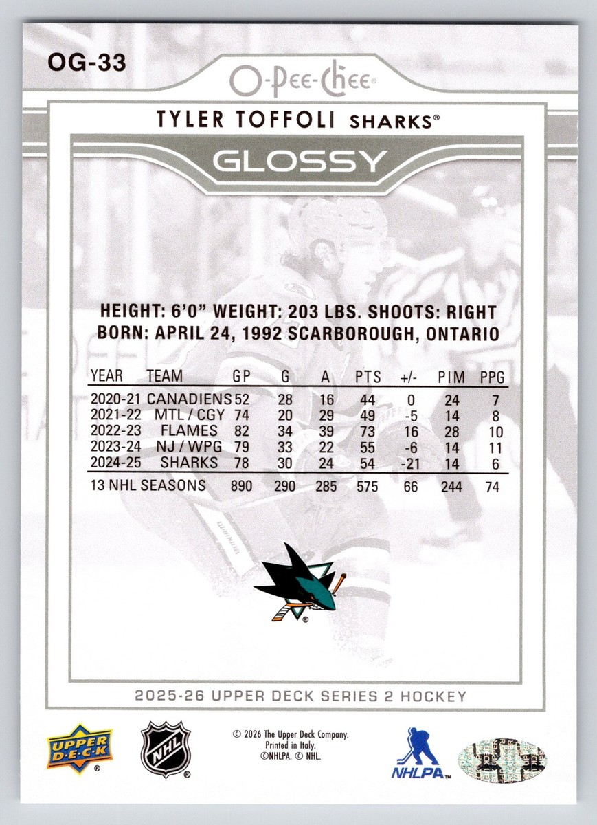 2025-26 Upper Deck #OG-33 Tyler Toffoli O-Pee-Chee Glossy | eBay