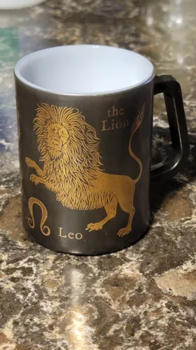 Vintage MCM - Federal Milk Glass Black Leo Lion Ceramic Zodiac Astrology Mug USA