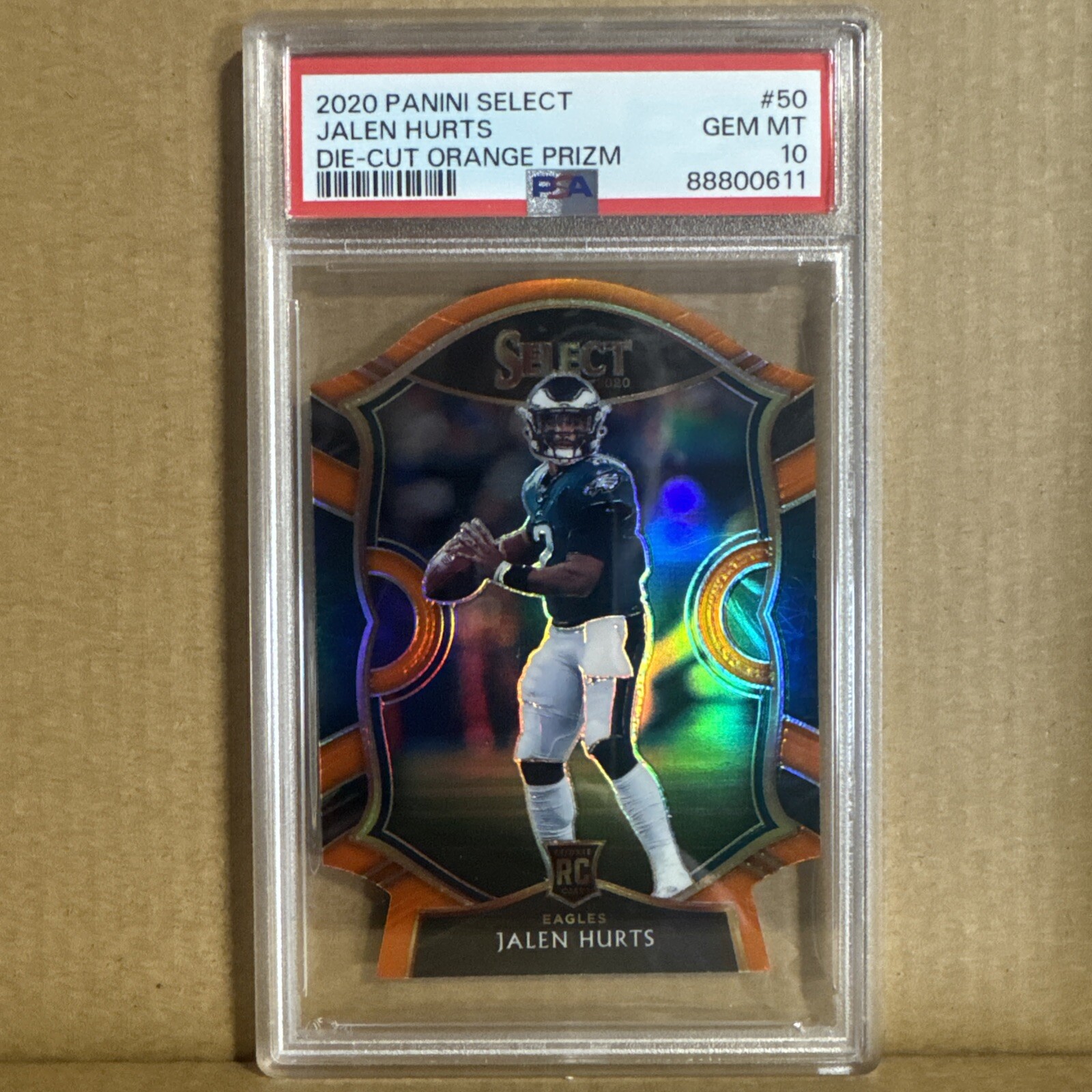 2020 PANINI SELECT DIE-CUT ORANGE PRIZM #50 JALEN HURTS ROOKIE RC PSA 10