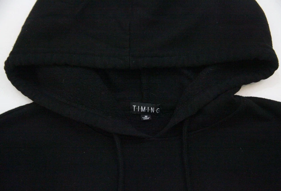 Medium Timing Black Hooded Sweatshirt Top Women's Solid Polyester Cotton WS430 - Image 3 of 4