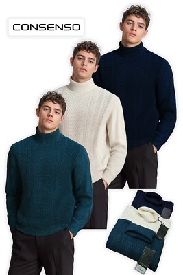 CONSENSO Maglione uomo collo alto dolce vita in maglia lavorata