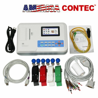 ECG300G Digital 3 Channel 12 lead Electrocardiograph EKG Machine+ PC SW US ship