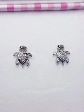 In Season Jewelry Adorable Turtle Screw Back Sterling Silver Earrings -