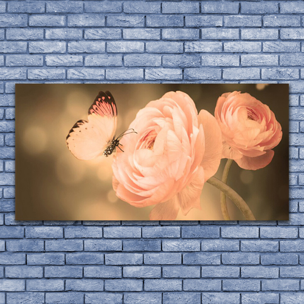 Impression sur toile roses et papillon 140x70 tableau d'art moderne haut de gamme