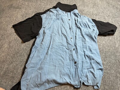 Methode Button Up Shirt Mens XL Short Sleeve Silk Blue & Black