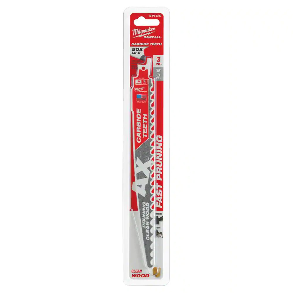 Milwaukee 9 in. 3 TPI Pruning Carbide Teeth Wood Cutting SAWZALL Reciprocating S