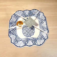 NEW SoHo Loft Plate Set Of 4 Blue Melamine Square Pineapple Outdoor Plates Thick