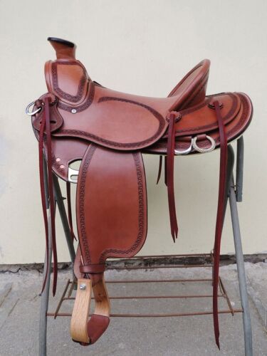Light Chestnet Color western pleasure Full Trail leather horse saddle 16