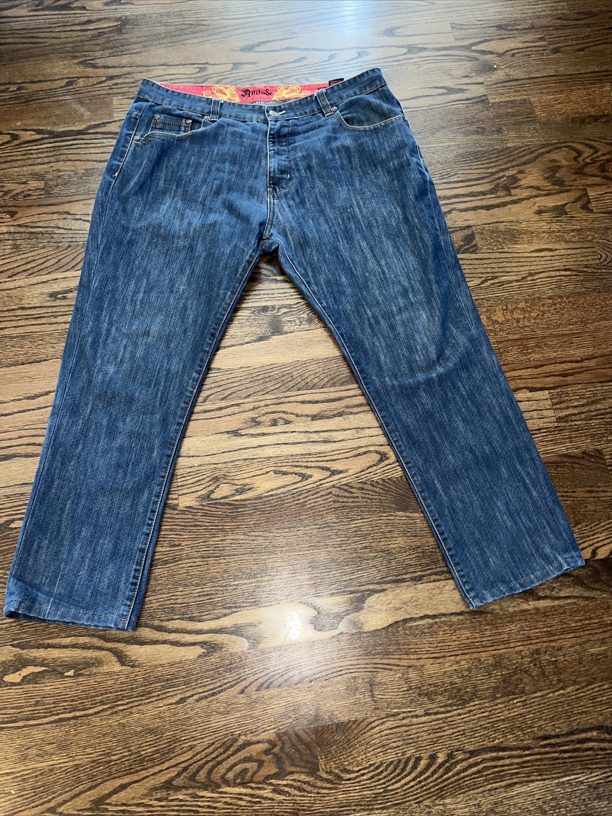 Attitude Mens Blue Brooklyn Fit Straight Leg Jeans Denim 39 X 29