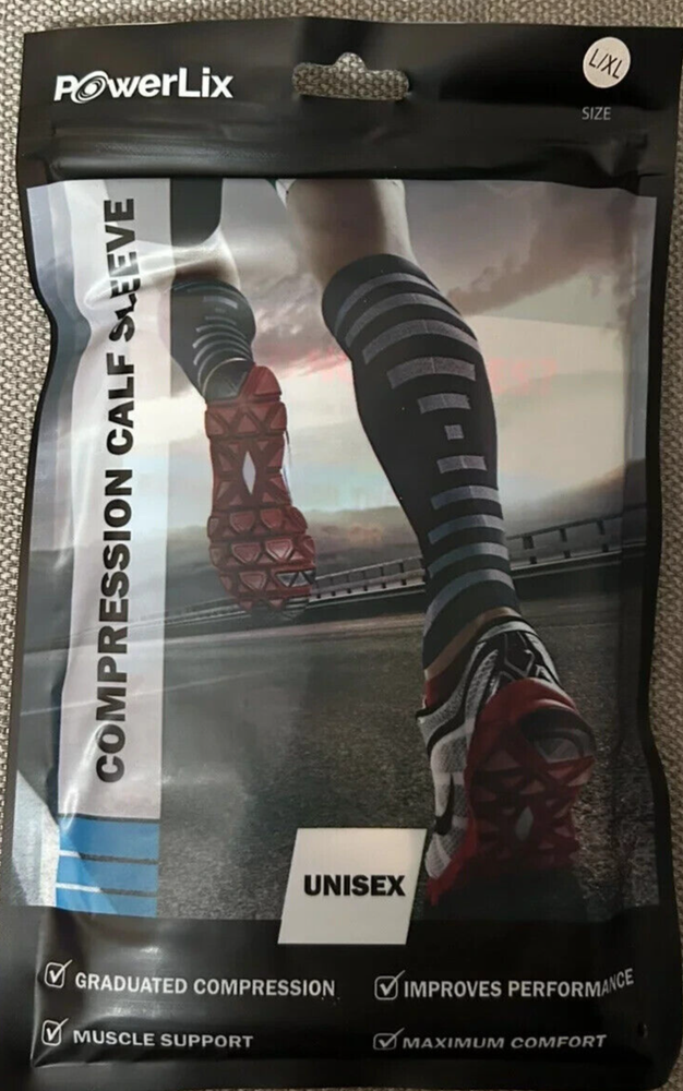 Powerlix Black Compression Calf Sleeve L/XL for Support & Recovery